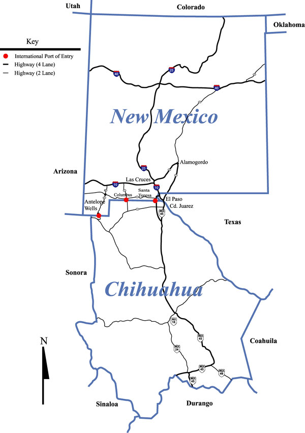 New Mexico and Chihuahua, Mexico Border Crossings